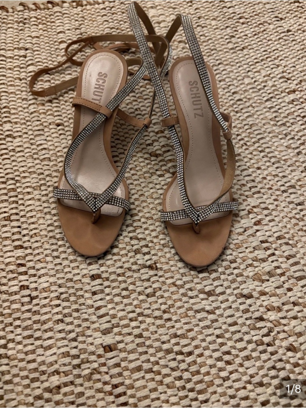 SCHUTZ Tan Rhinestone Lace-Up Sandals